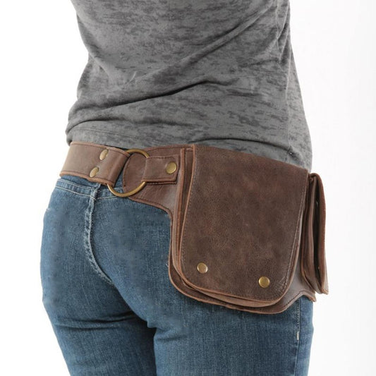 Medieval Adjustable PU Leather Utility Belt Pocket Women Vintage Hip Bag Waist image 0