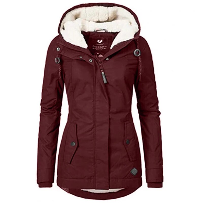 Women's Winter Coat Warm Solid Plush Thickened Long Jacket Outdoor Hiking Hoode image 2
