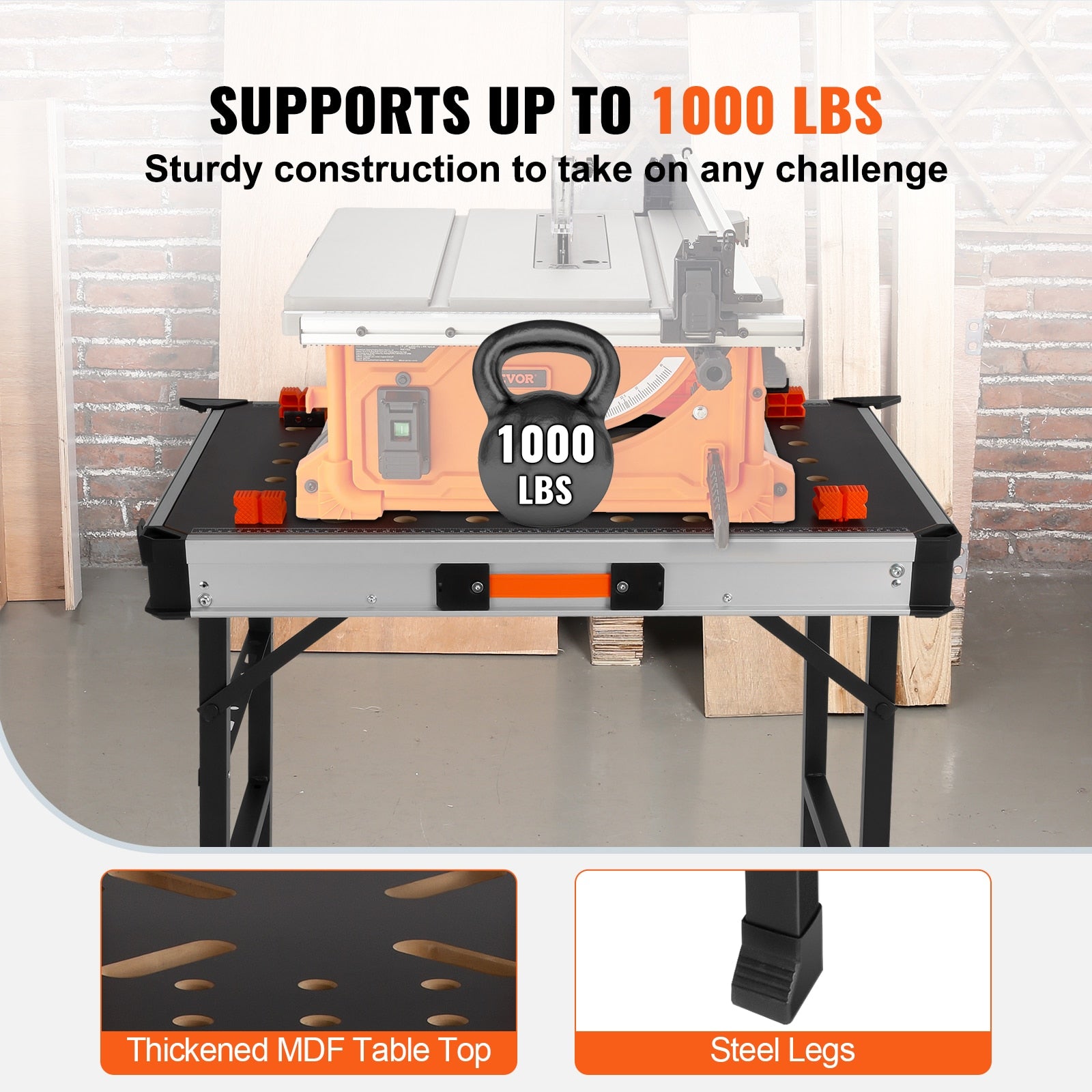 VEVOR Folding Work Table 1000LBS Load Capacity Multifuctional Portable Workbenc image 4