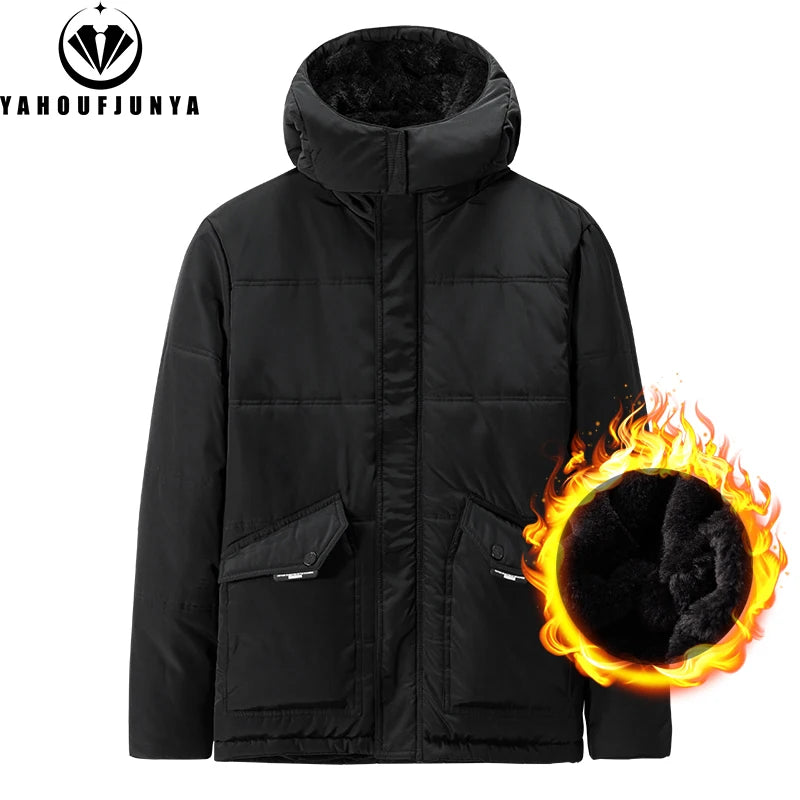 2024 Winter Men Outdoor Windproof Warm Solid Hooded Parka Jacket Men Waterproof image 0