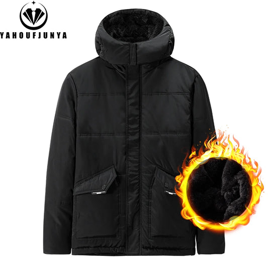 2024 Winter Men Outdoor Windproof Warm Solid Hooded Parka Jacket Men Waterproof image 0