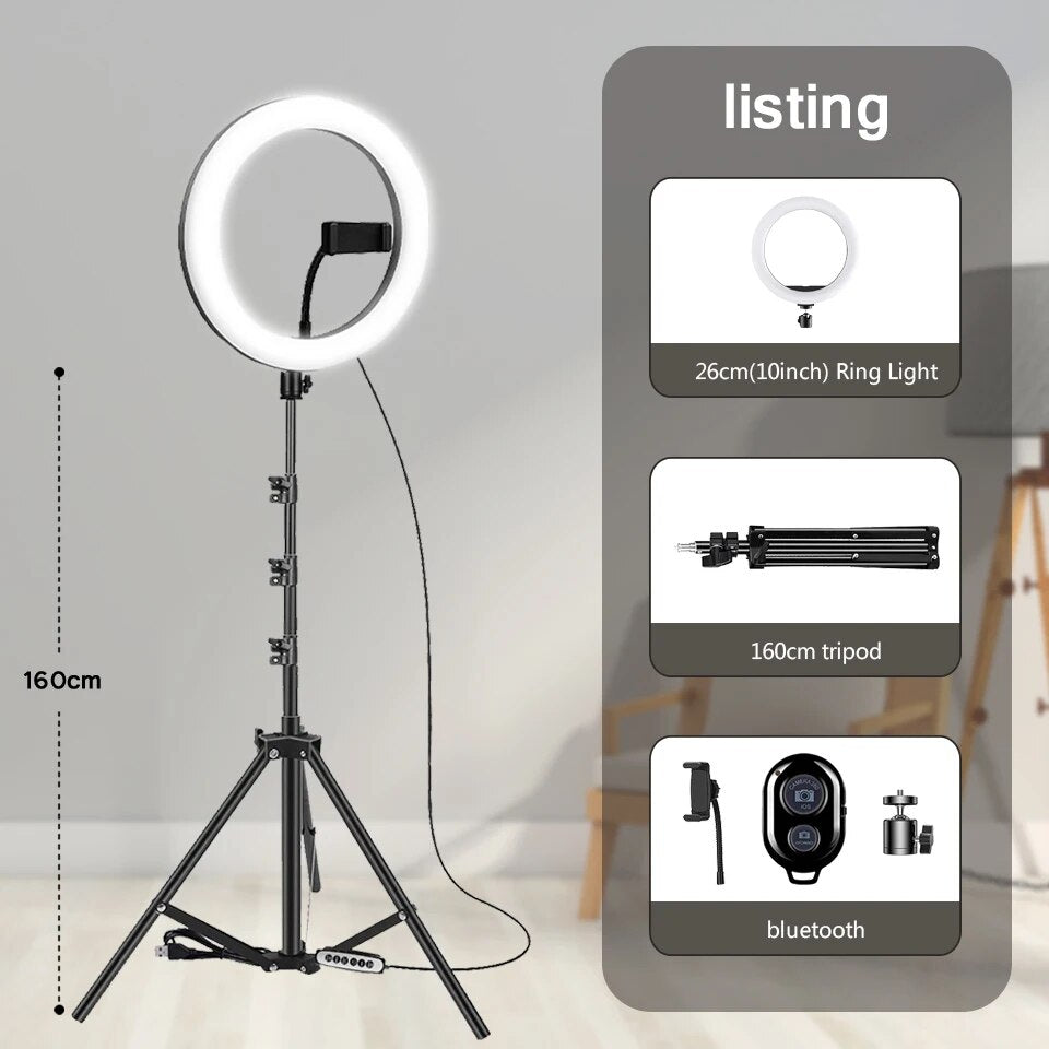 10" 26cm LED Selfie Ring Light Photography Video Light RingLight Phone Stand Tr image 6