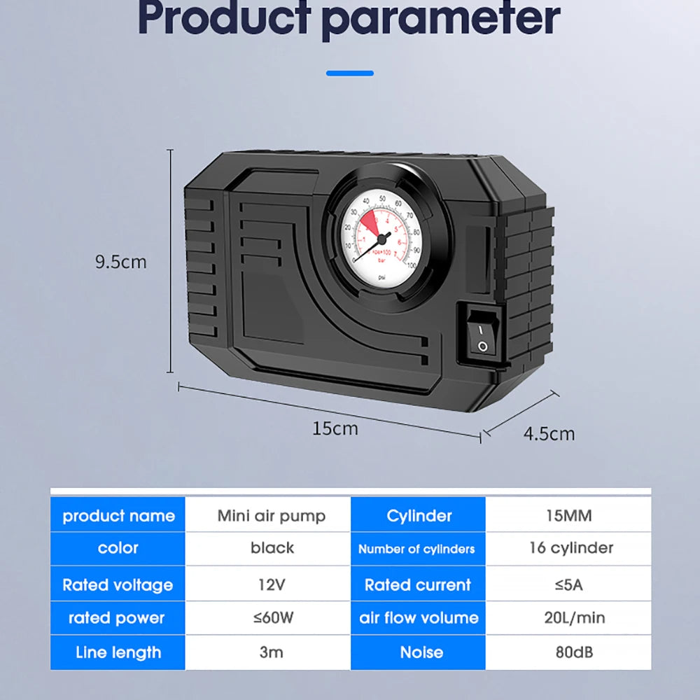 PECHAM Car Electric Air Pump Mini Tire Inflator 12V 100PSI 25L/Min Portable Air image 5