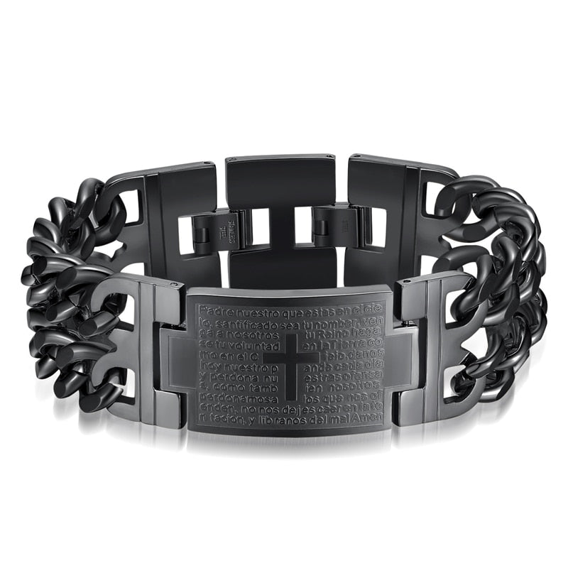 Mens Stainless Steel Bracelet Gold Color Cuban Chain Jesus Cross Bracelet Man image 4