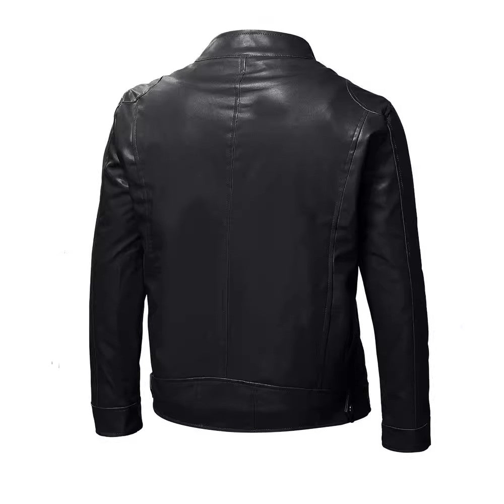 Autumn Mens Stand Collar Jacket Coat Black Leather Motorcycle Jacket Solid Colo image 4