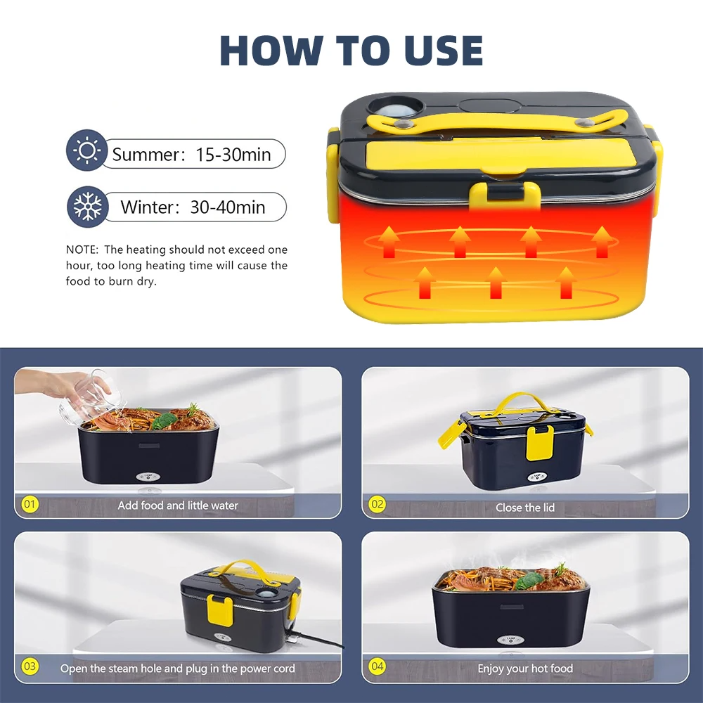 80W 4in1 Electric Lunch Box 1.8L Large Capacity Stainless Steel Student Lunch B image 1