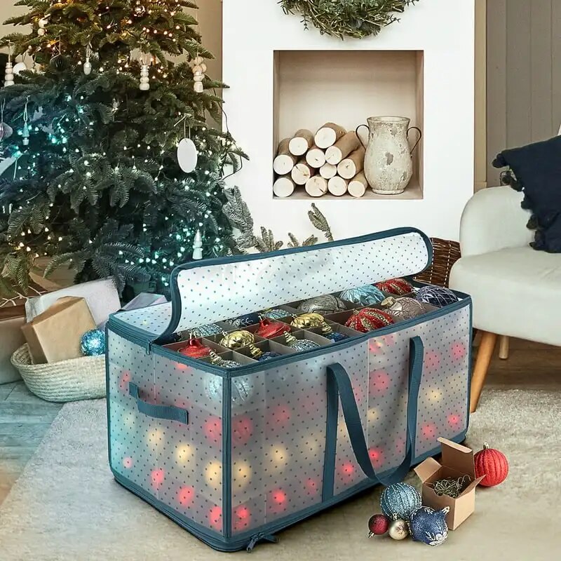 Christmas Ornament Storage Box With Adjustable Dividers, For 128 Holiday Orname image 4