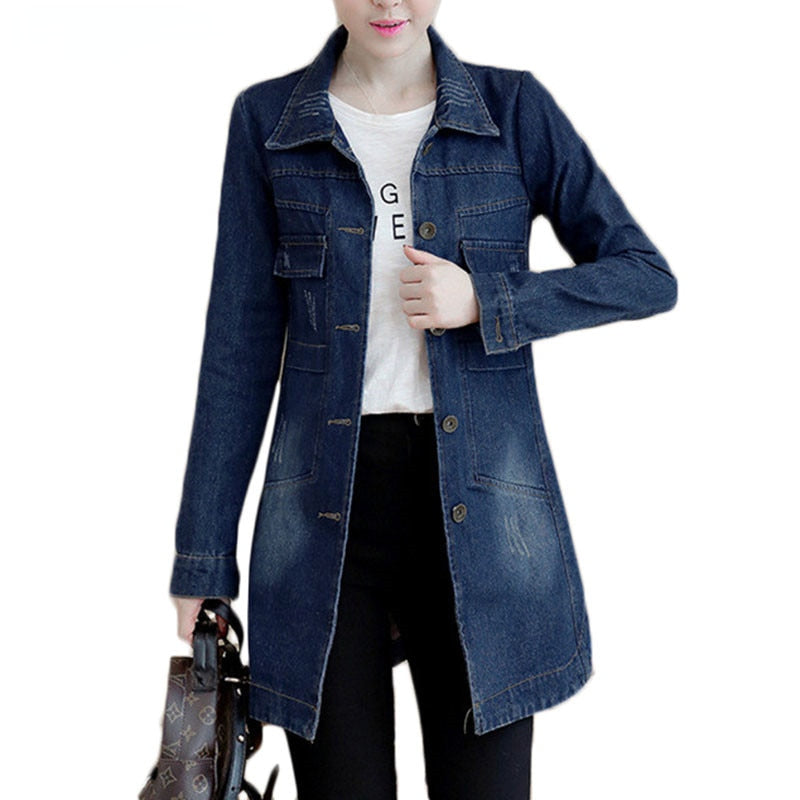 New Autumn Winter Korean Denim Jacket 5XL Women Slim Long Base Coat Women's Fra image 1