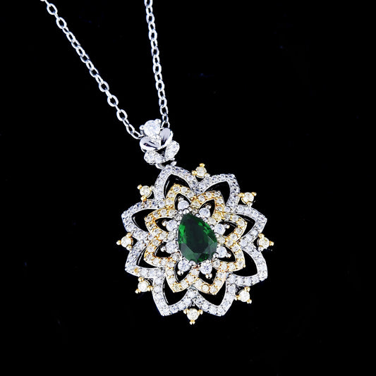 18K Multi Gold Necklace for Women Natural Emerald Diamond with Diamond Pendants image 0