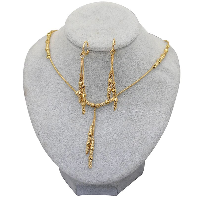 Fashion Charms Ball Sets Gold Color,Small Beads Dubai Necklace Earrings for Wom image 3