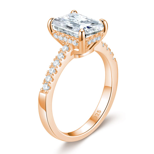 Newshe Yellow /Rose Gold Solid 925 Silver 3 Carat Emerald Cut Engagement image 0