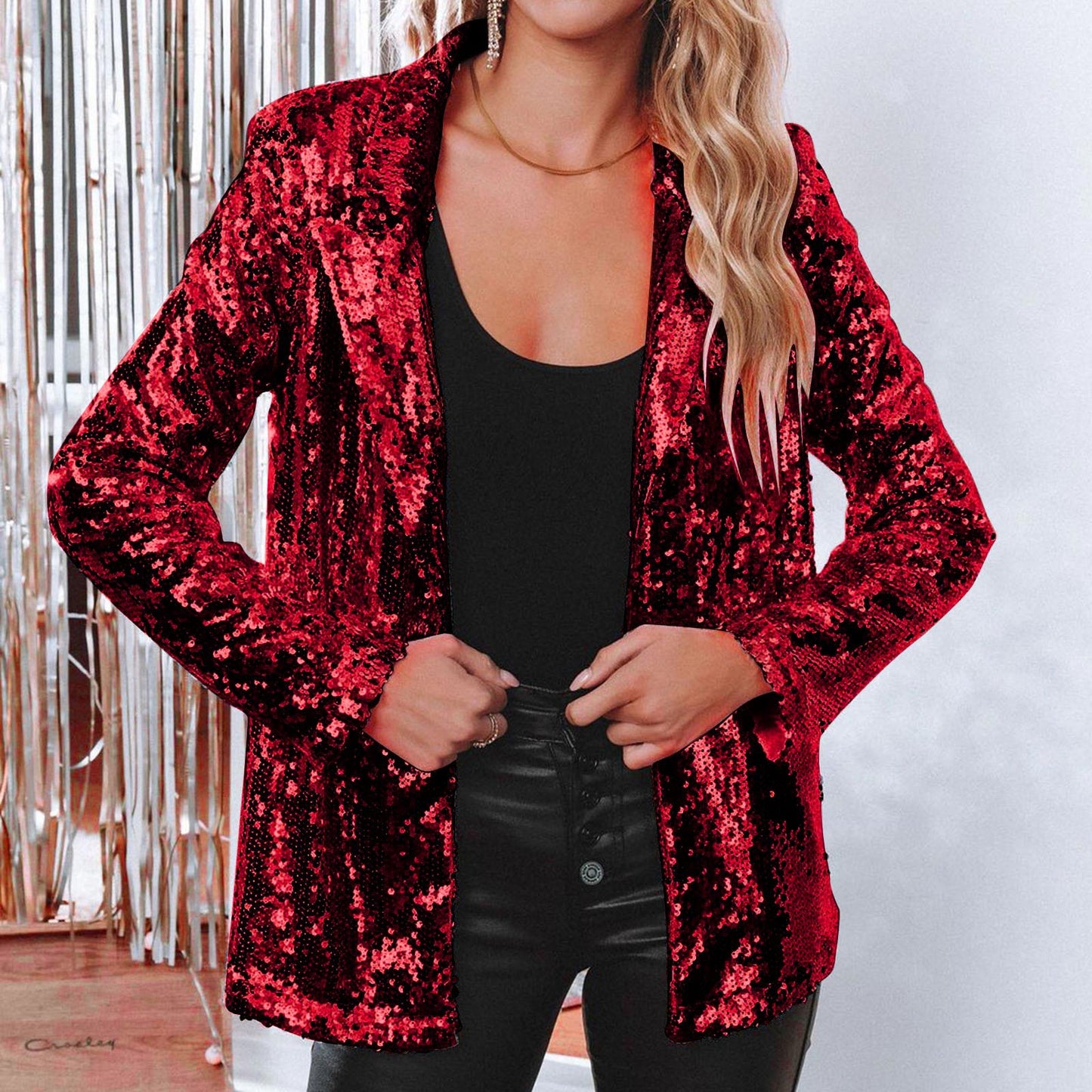 Fashion Sequin Shinny Blazer Jacket For Women Glitter Blazers Coat Stage Party  image 4