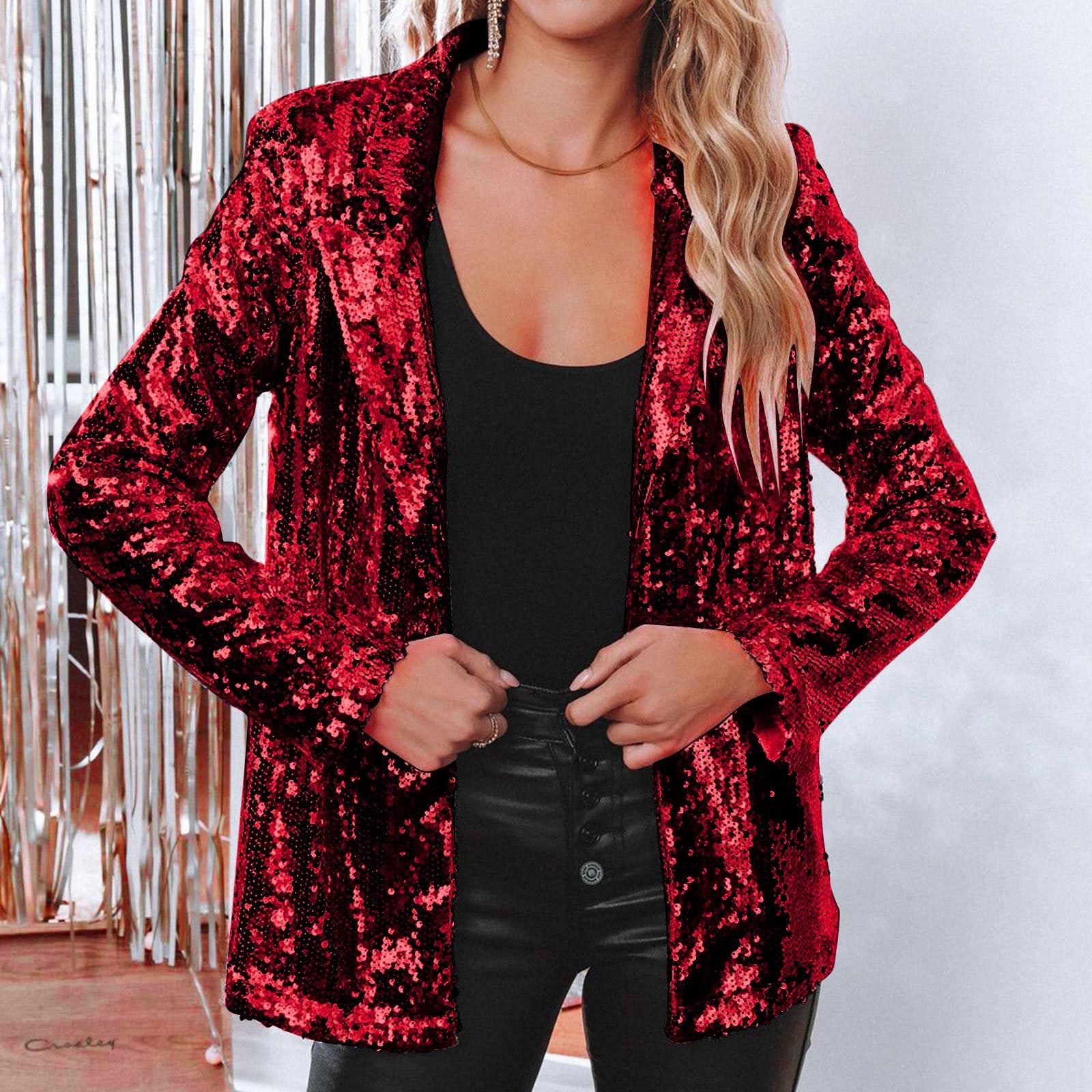 Fashion Sequin Shinny Blazer Jacket For Women Glitter Blazers Coat Stage Party  image 4