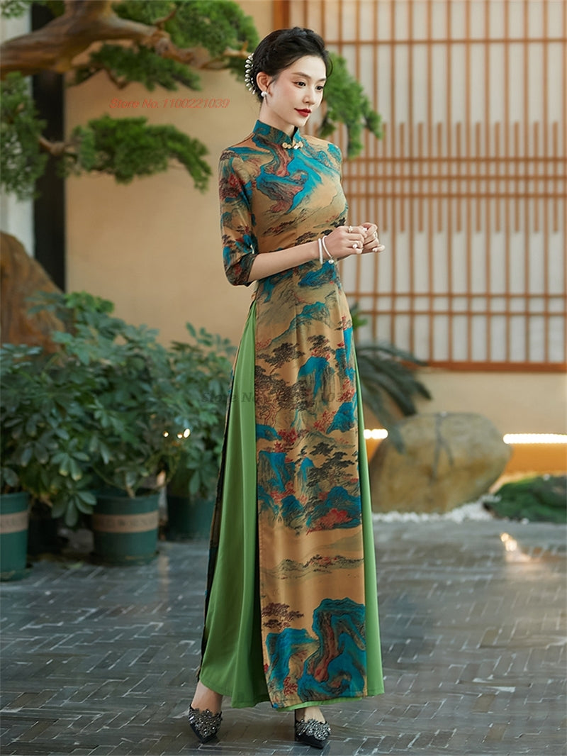 2024 vietnam traditional dress aodai improved cheongsam dress national flower p image 4