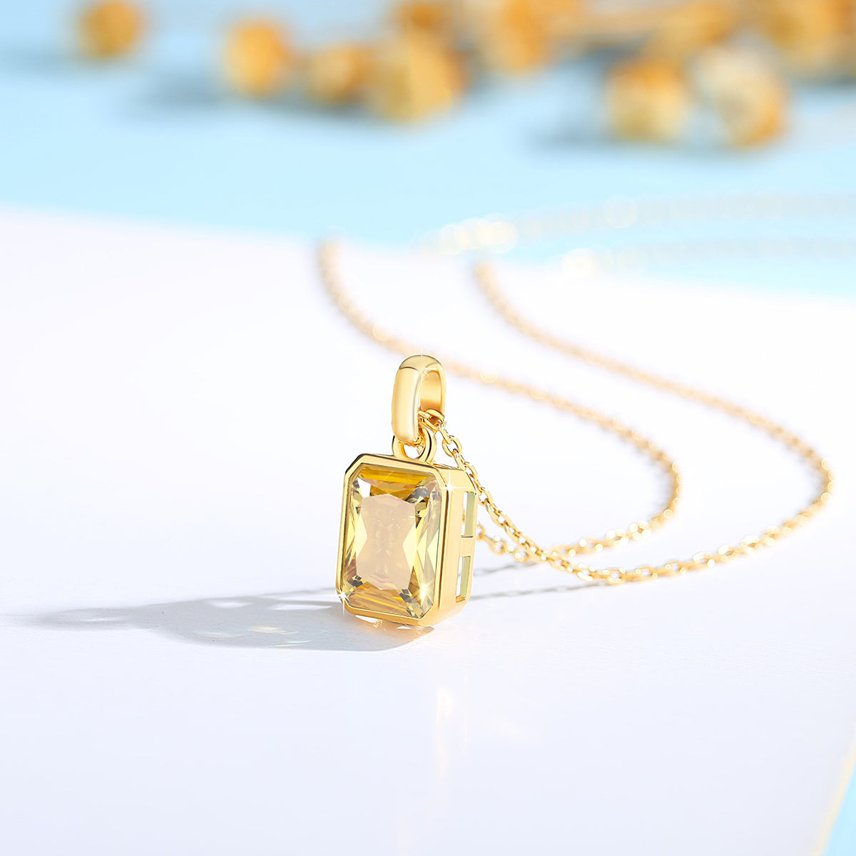 Szjinao 100% Real 18k Gold Necklace For Women 8*10mm Yellow Stone Rectangle Wit image 7