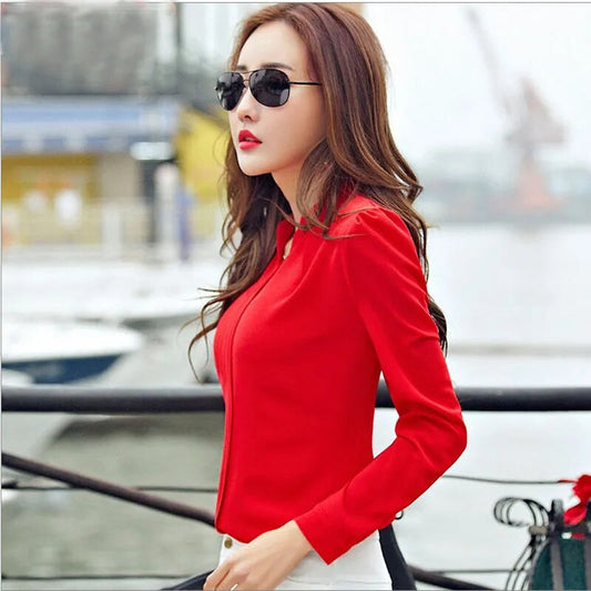 Long Sleeve Shirt Women Autumn Clothing Fashion Slim Chiffon Blouse V Neck Kore image 0