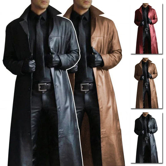 Men Luxury Fashion Medieval Steampunk Gothic Long Leather Jackets Vintage Winte image 0