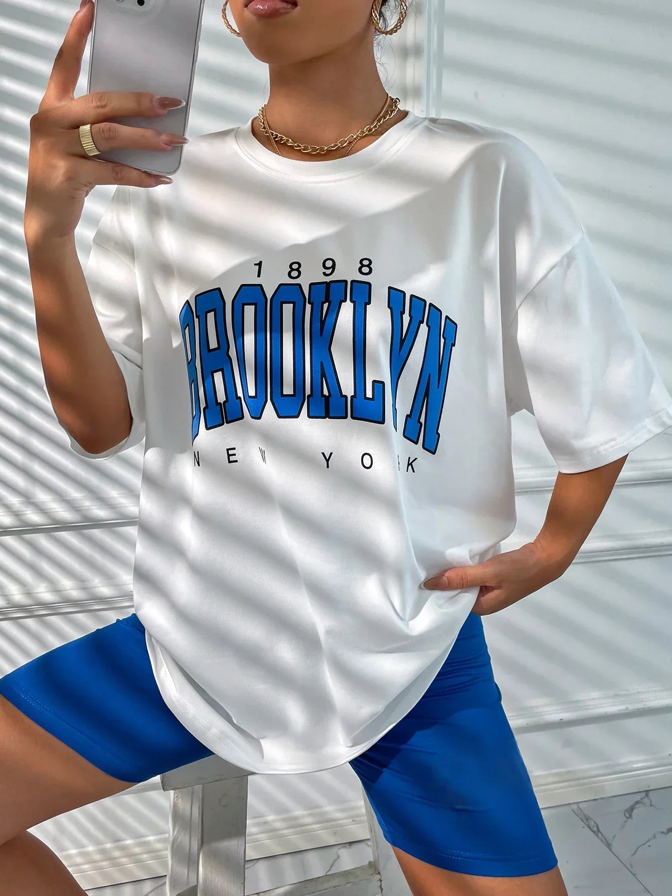 Women T Shirt 1898 Brooklyn York Letter Print Tops Tee Black T-shirt Female Sum image 2