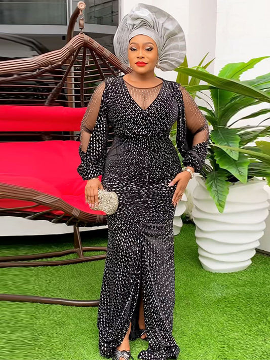 African Sequin Dresses For Women Plus Size Long Sleeve Dashiki Robe Traditional image 0