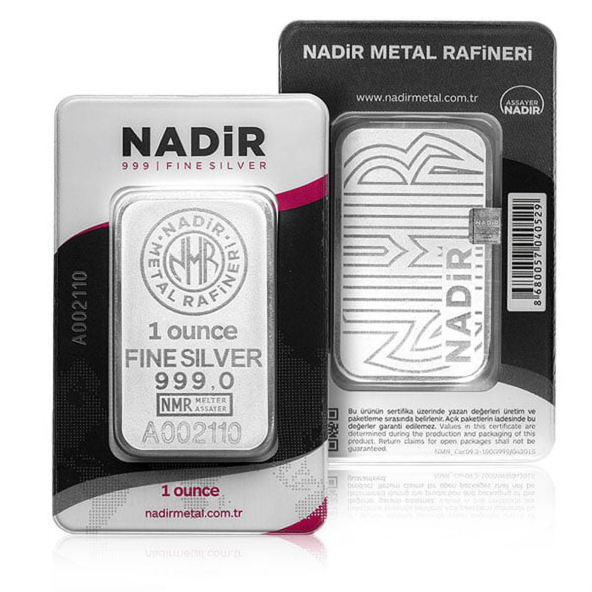 1 oz Nadir Silver Bar - With Assay Package, .999 Pure image 1