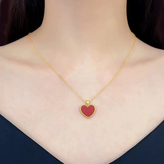 YUNLI Real 18K Gold Heart Necklace Pendant Natural Red Agate Pendant Pure AU750 image 0