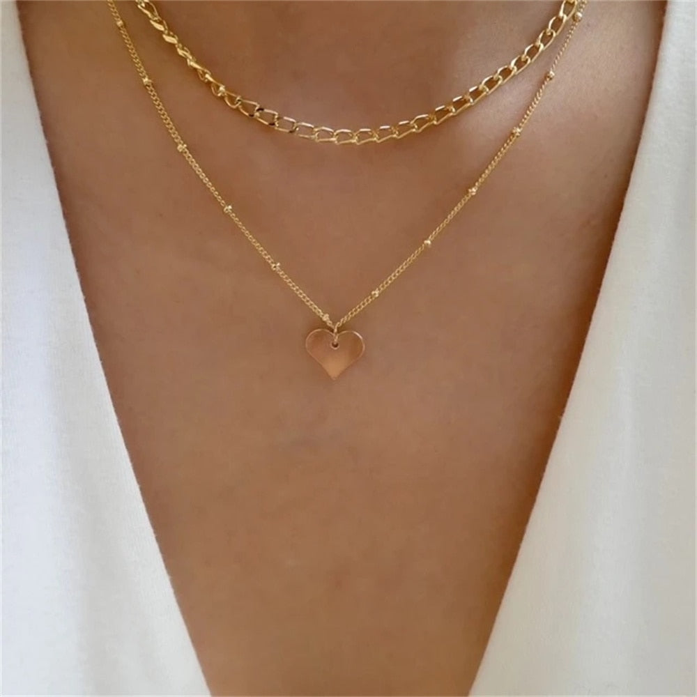 Bls-miracle Fashion Gold Color Heart-Shaped Necklace For Women Trendy Multi-Lay image 6