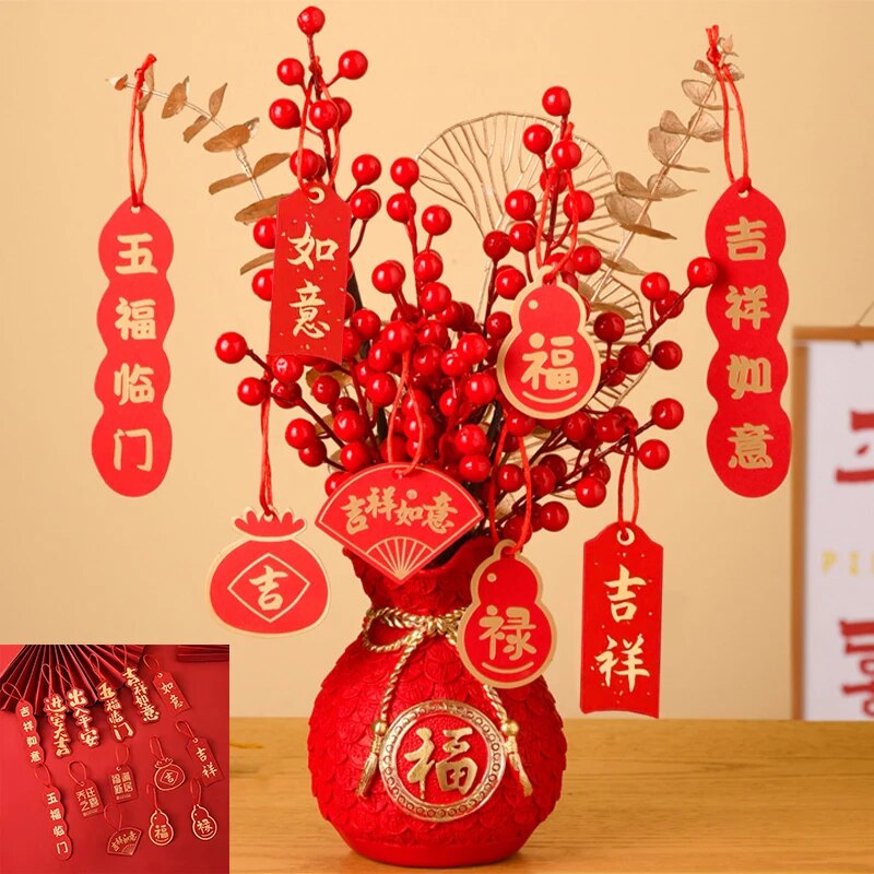 2024 Chinese New Year Decoration Red Fortune Fruit Artificial Golden Eucalyptus image 2