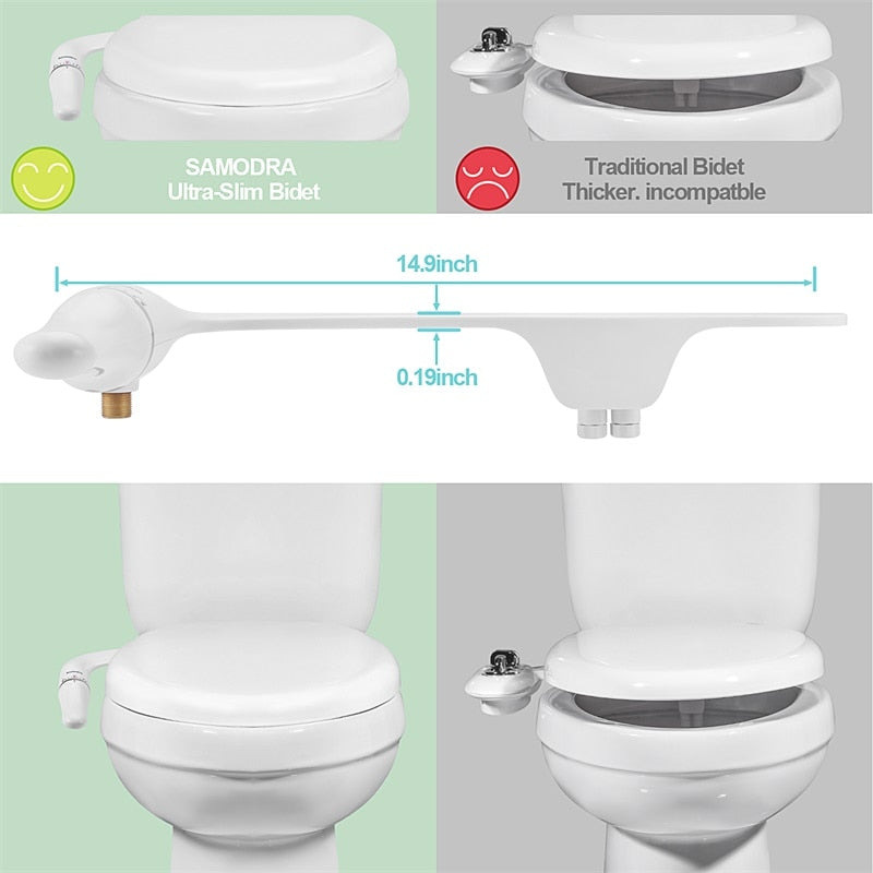 SAMODRA Toilet Bidet Ultra-Slim Bidet Toilet Seat Attachment With Brass Inlet A image 5