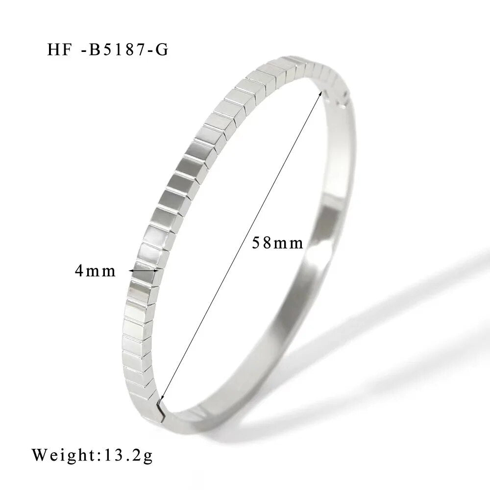 Waterproof Zirconia Cuff Bangles for Women Men 18k Gold Plated Stainless Steel  image 29