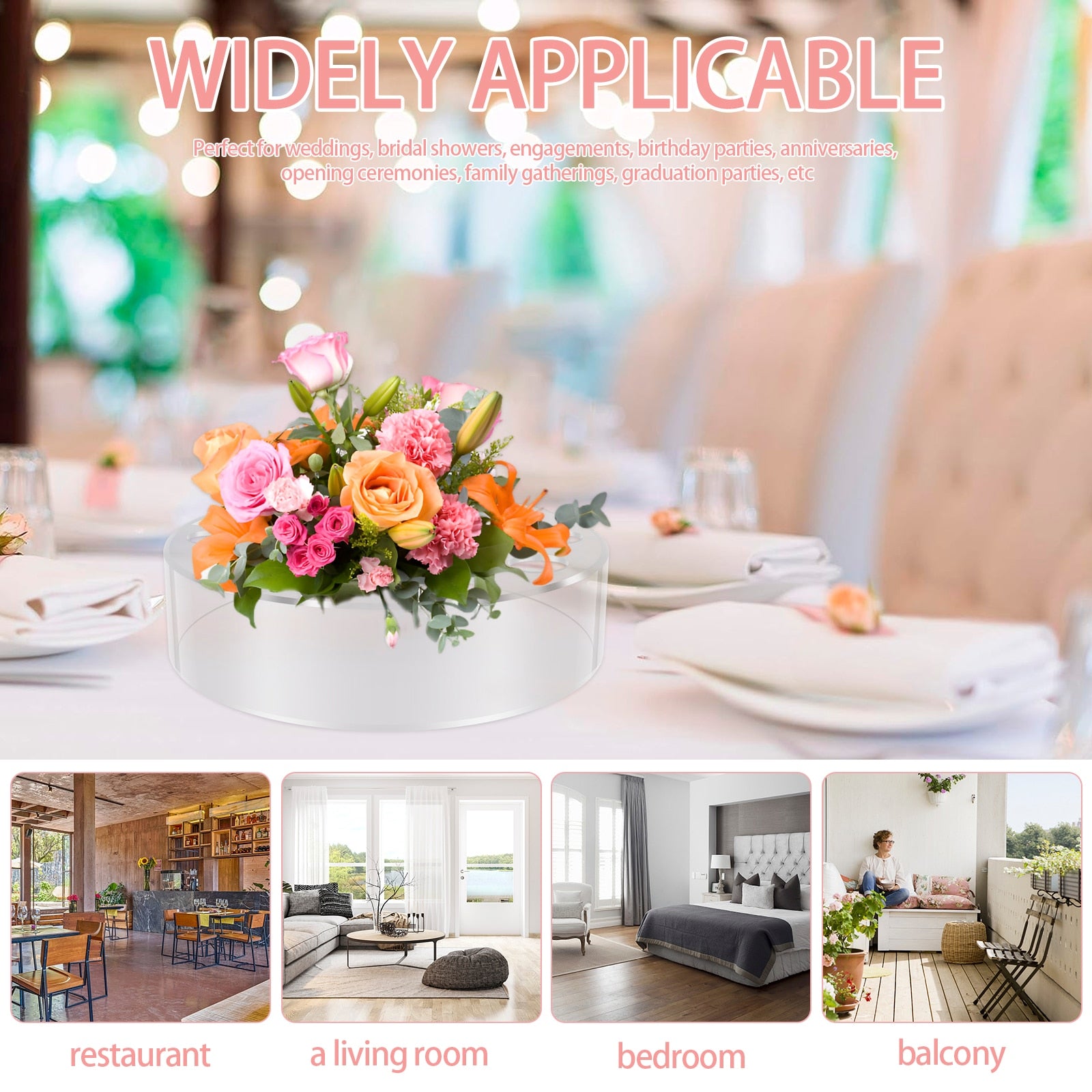 Clear Acrylic Flower Vase Round Floral Centerpiece Dining Table Floral Arrangem image 3