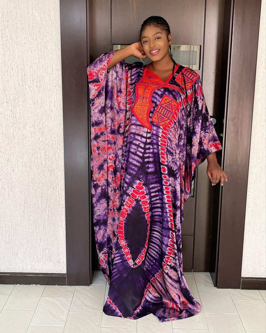 African Dresses For Women Tie Dyed Dashiki Embroidery Design Couple Fashion Ele image 0