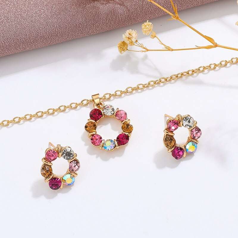3pcs Gold Necklace Earrings Set Ladies Celebrity Simple Fashion Style Exquisite image 0