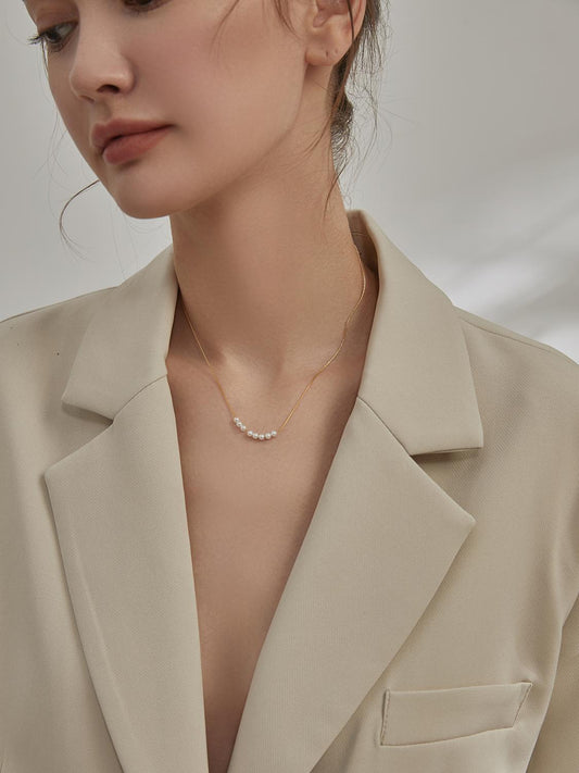 Titanium With 18 K Gold Real Fresh Water Pearl Choker Necklaces Women Jewelry P image 0