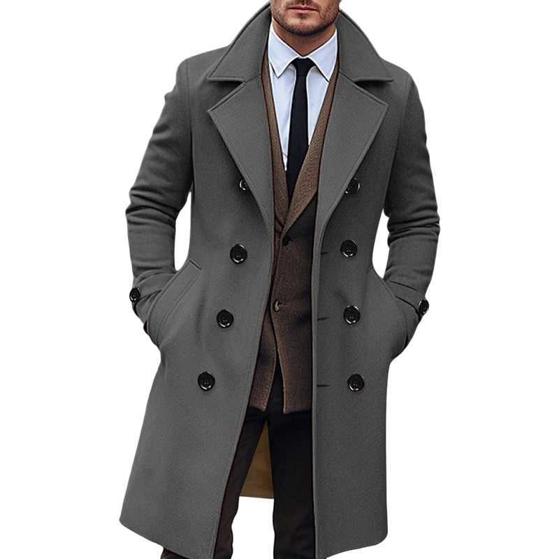 Classic Wool Blend Peacoat with Notched Lapel and Button Closure for Men s Wint image 3