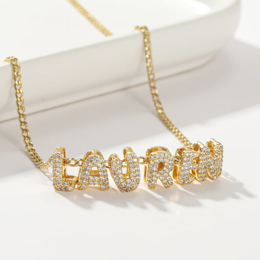New Personalized Puff Name Pendant 18k Gold Plated Jewelry 3D Bubble Customize image 0