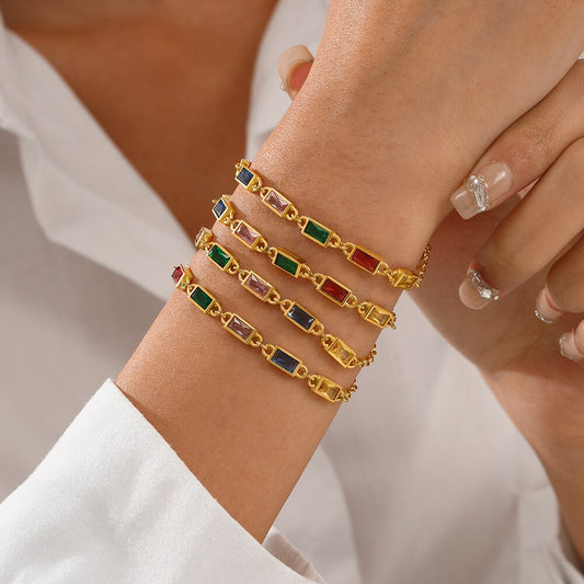 Stainless Steel Colorful Crystal Zircon Charm Bracelet For Women Girls Gold image 0