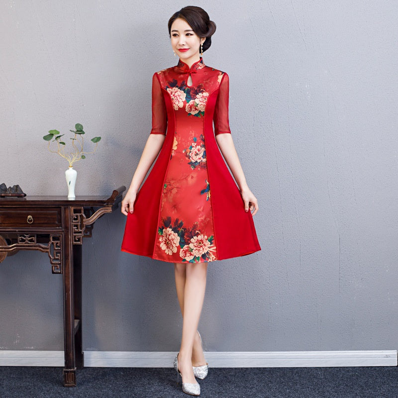 2020 Ao Dai Dress Modern Chinese Dress Qipao Midi Elegant Cheongsam Oriental Dr image 2