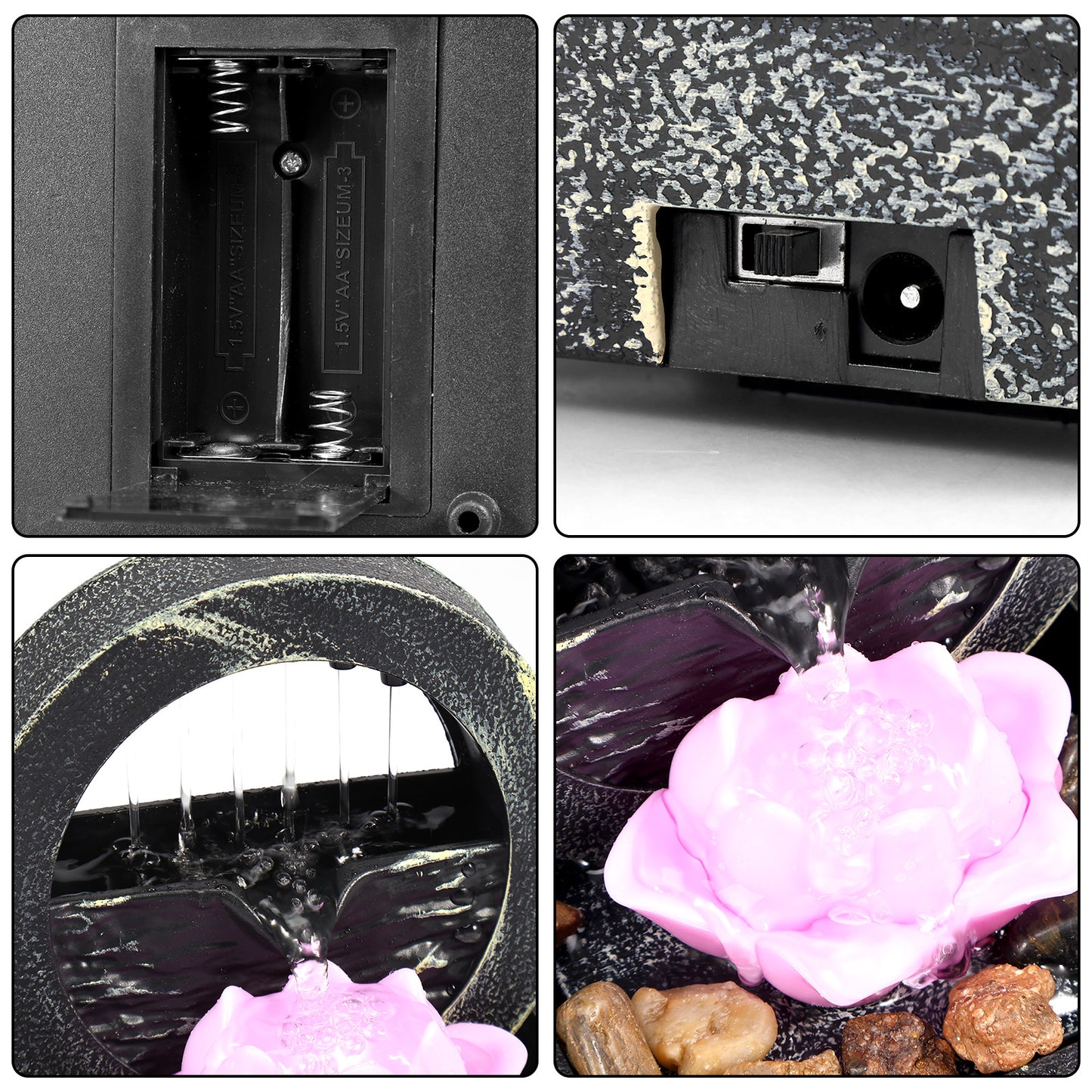 Tabletop Fountain with Light Mini Indoor Water Fountain Feature Zen Meditation image 7