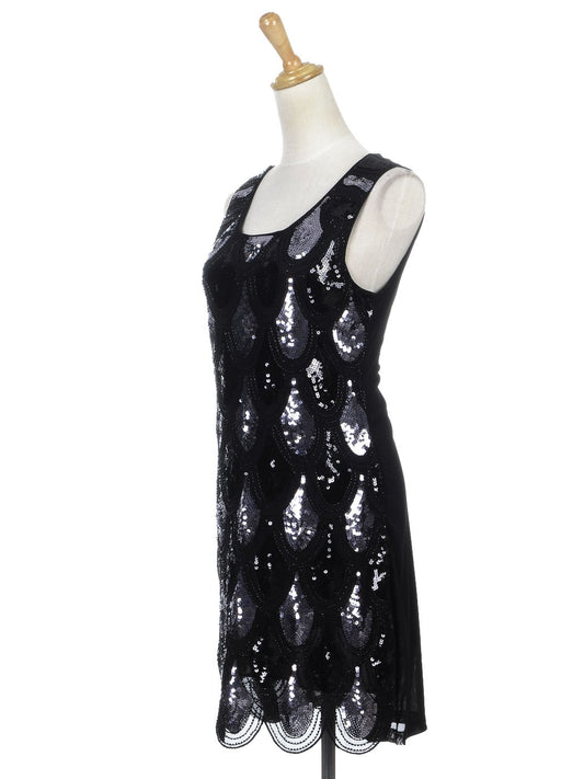 Women Fit Scalloped Hem Shimmer Sequin Fish Scale Embellished Look Dress Solid image 0