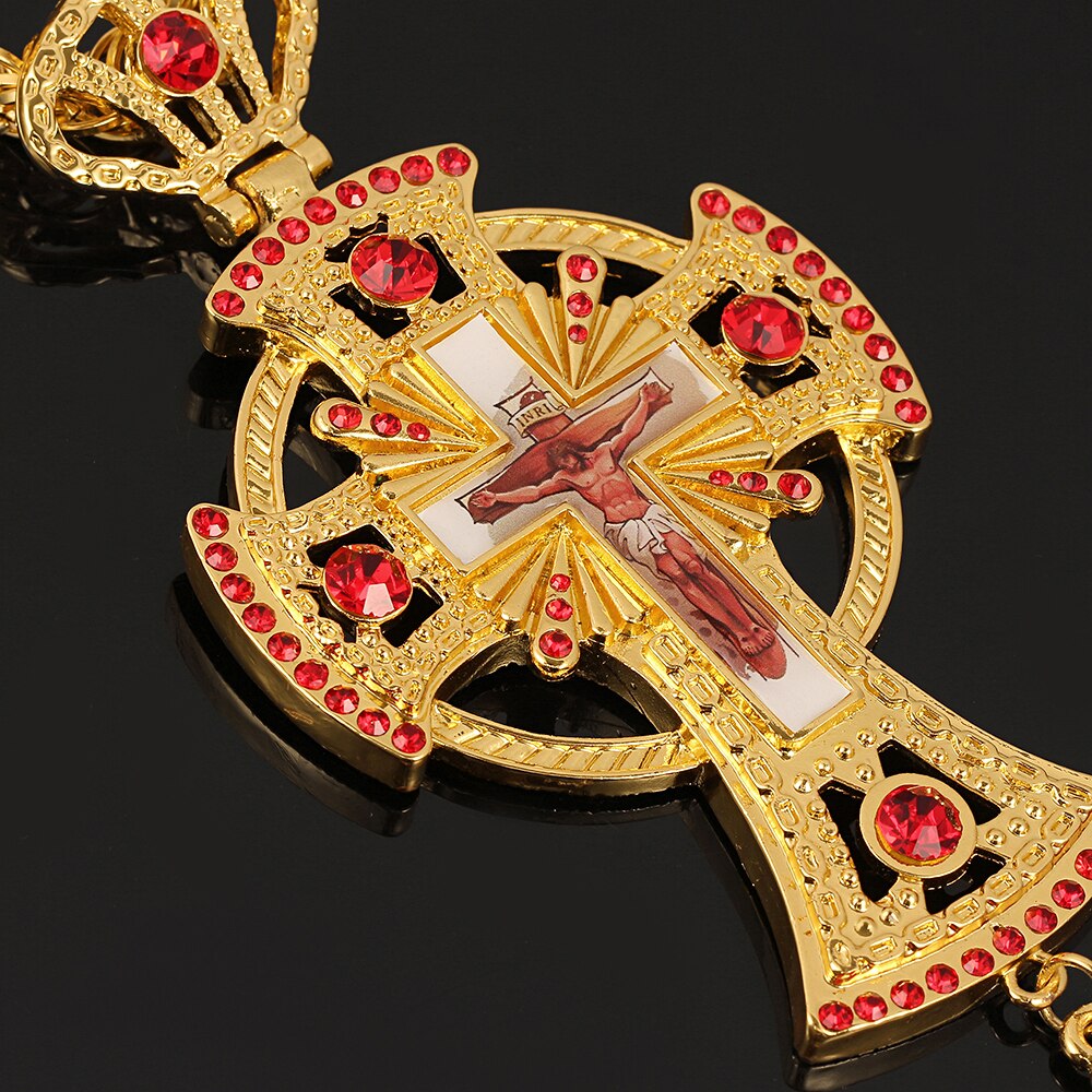 Cross Pectoral Christian Church Golden Long Chain Necklace 120 cm Priest image 4