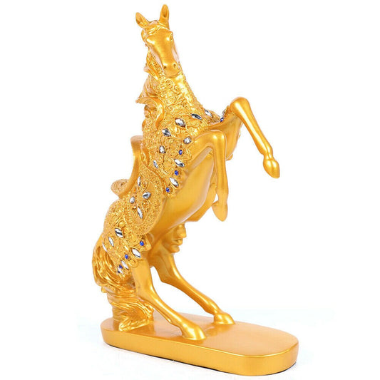 Resin Animal Sculpture Golden Lucky Prancing Horse Statue Home Living Room image 0