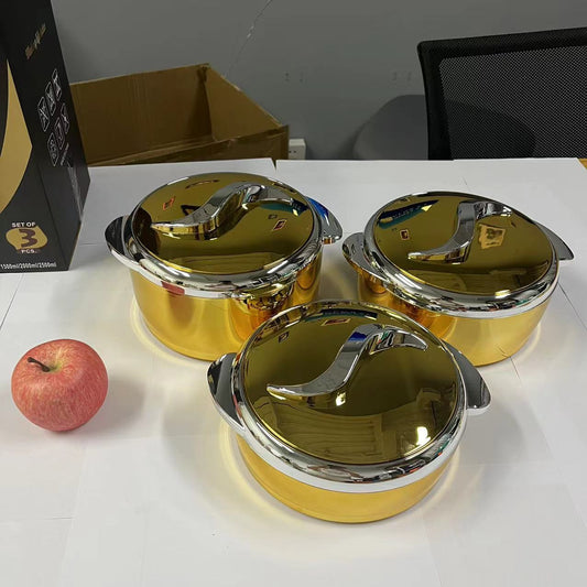 3PCS SET (1.5L/2.0L/2.5L) Electroplating Thermal Food Warmer Container Insulate image 0