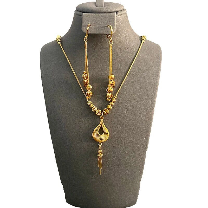 Fashion Charms Ball Sets Gold Color,Small Beads Dubai Necklace Earrings for Wom image 9