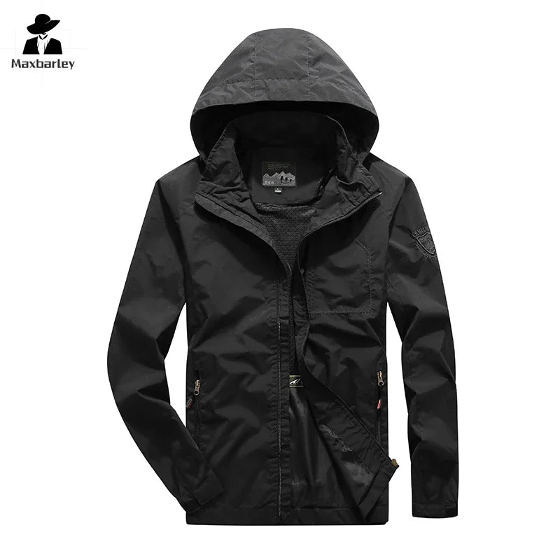 Men's Windbreaker Hiking Jacket Men's Thin Waterproof MA-1 Pilot Hooded Coat Me image 0
