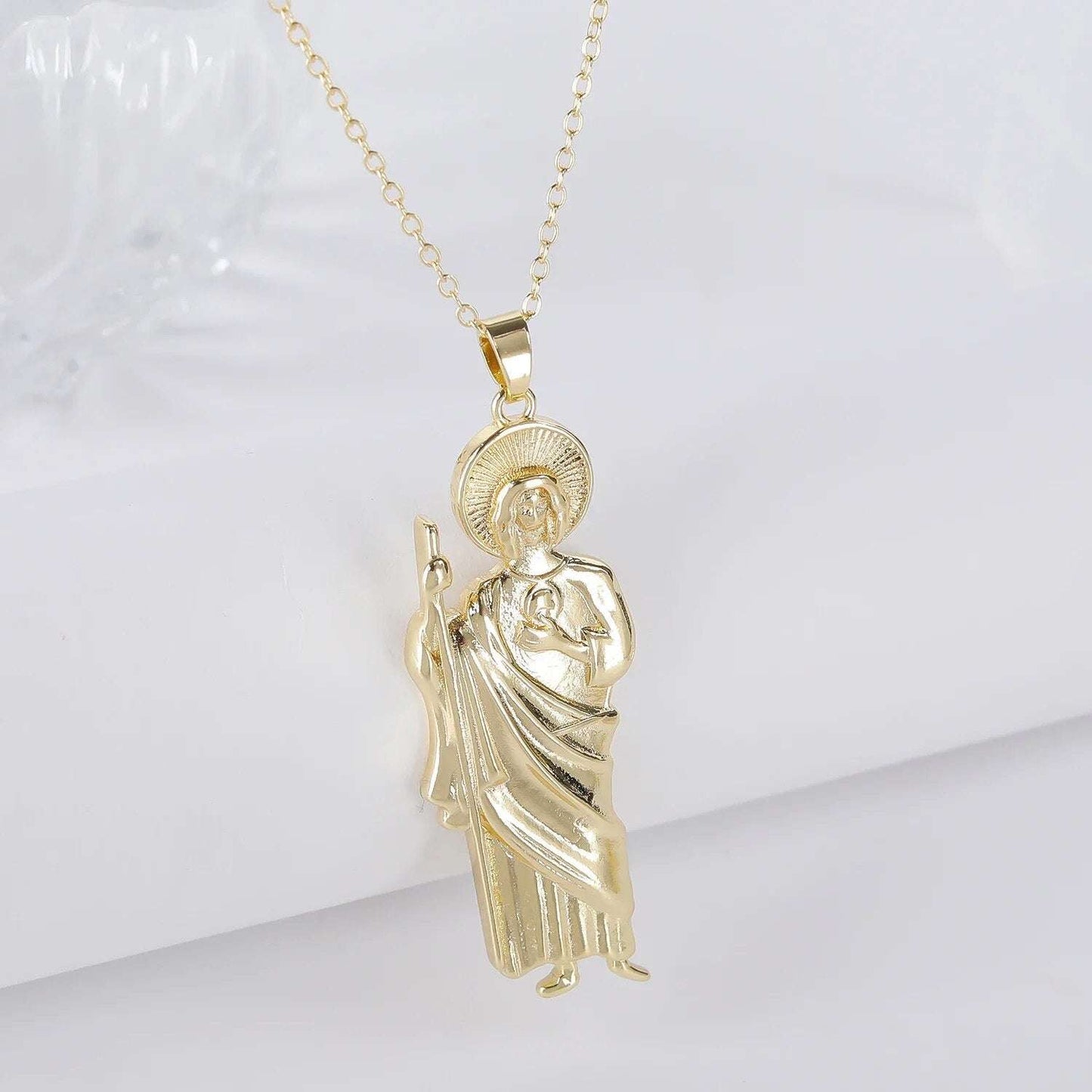 Green Pink Gold Color San Judas Tadeo Pendant Necklace 3 Sizes Gold Necklace fo image 0