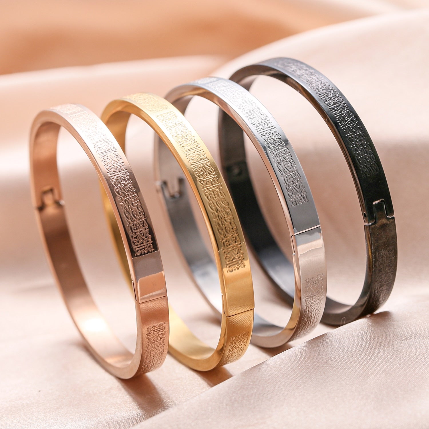 Personalized Ayatul Kursi Cuff Bangle Gold Stainless Steel Arabic Bracelet image 4