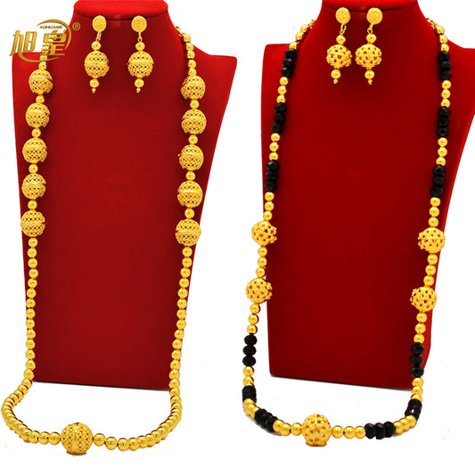 Fashion Dubai Luxury 24k Gold Color Long Chain Bead Jewelry Set For Women Arab image 0