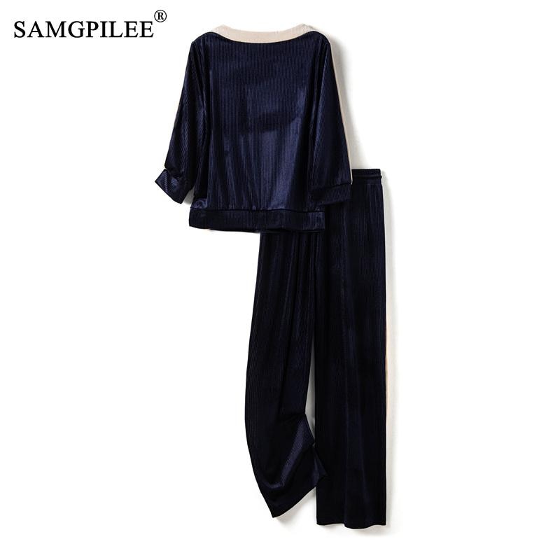 Women's Tracksuit Casual Gold Velvet Sports Two Piece Set For Woman Contrasting image 5