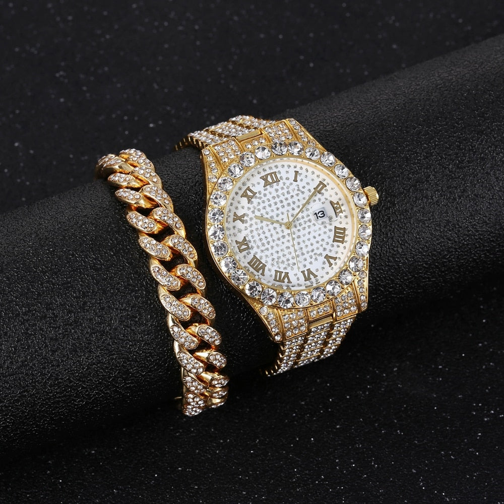 Diamond Men Women Watches Gold Watch Ladies Wrist Watch Luxury Rhinestone Unise image 3