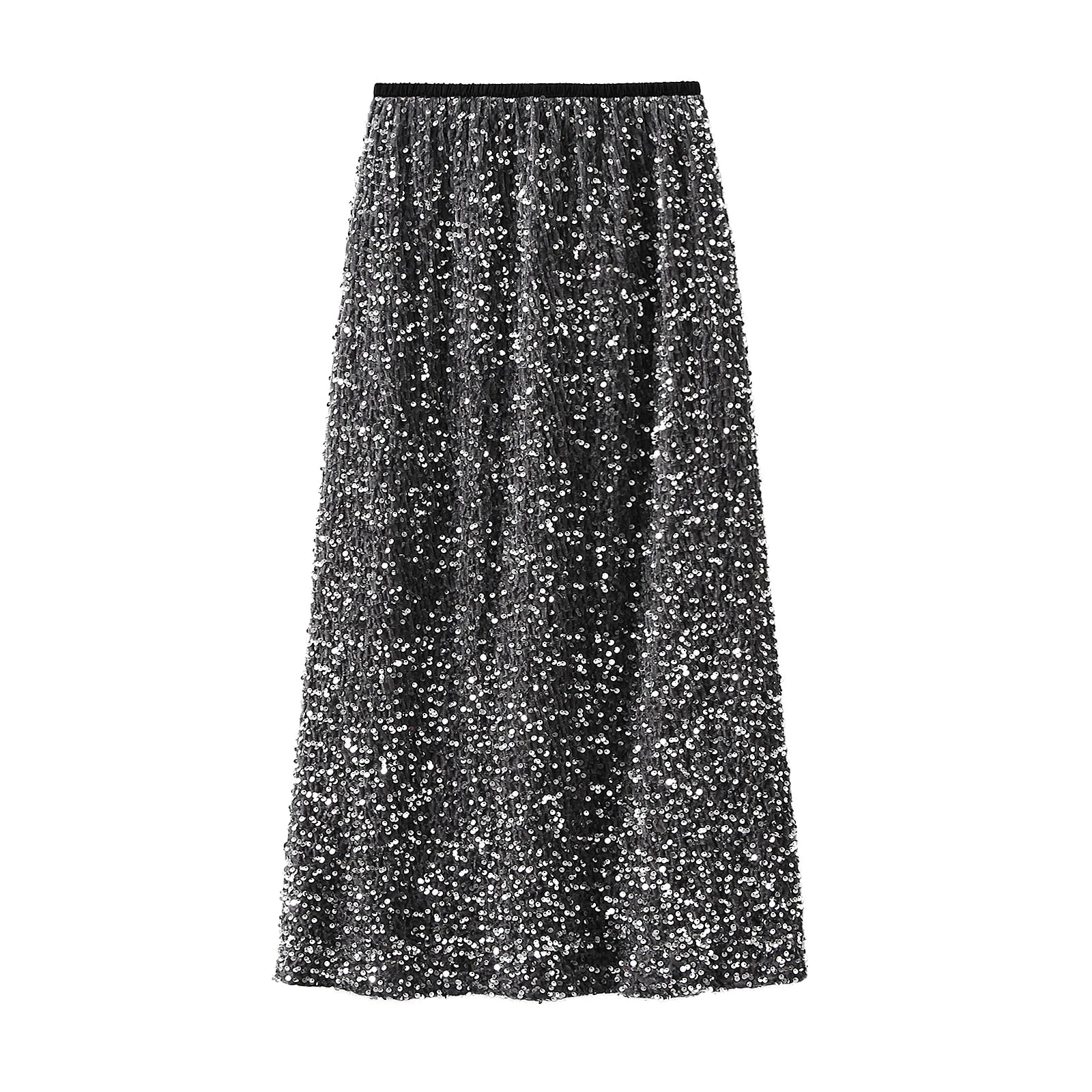 Women Elegant Shiny Sequined Long Skirt Summer Fall Elastic Waist Casual Skirts image 0